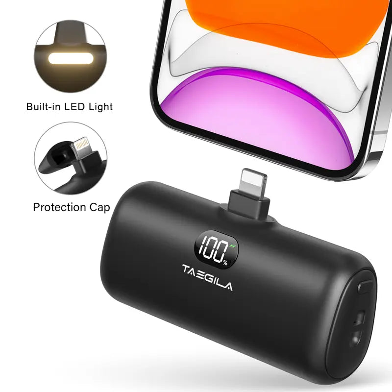 【Buy 2 for 20% Off】Iskey Portable Charger, Phone Power Bank & Selfie Light, 5000Mah Mfi Certified, Small Portable Charger Compact Cordless Fast Charging for All Cell Phones, Ios Pro Max, Ipad, Airpod, Android, Phone Accessories, Lightning/Usb C Port