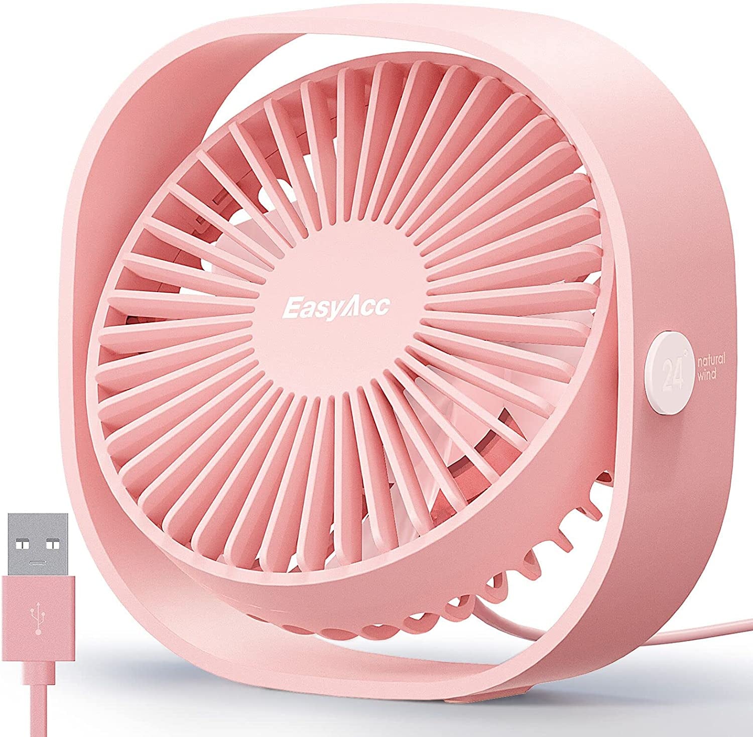 USB Desk Fan, 3 Speeds Mini USB Fan[Small Silent Pink Desk Fan] USB Portable Powered Fan, 360°Rotatable Personal Desktop Table Fan Travel Fan for Desk Home Bedroom Office, Pink (No Battery)
