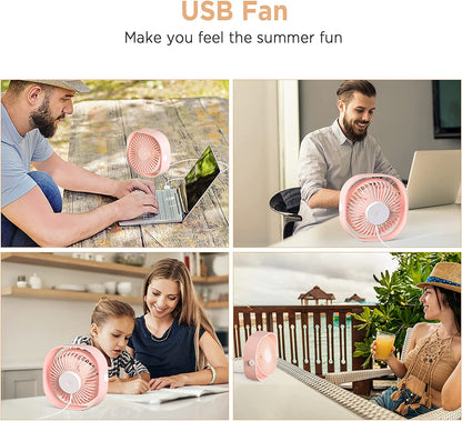 USB Desk Fan, 3 Speeds Mini USB Fan[Small Silent Pink Desk Fan] USB Portable Powered Fan, 360°Rotatable Personal Desktop Table Fan Travel Fan for Desk Home Bedroom Office, Pink (No Battery)