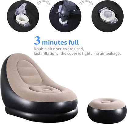 Inflatable Chair with Household Air Pump,Air Sofa Inflatable Couch,Inflatable Lounge Chair for Indoor Livingroom Bedroom Readingroom Office Balcony,Outdoor Travel Camping Picnic(Beige and Black)