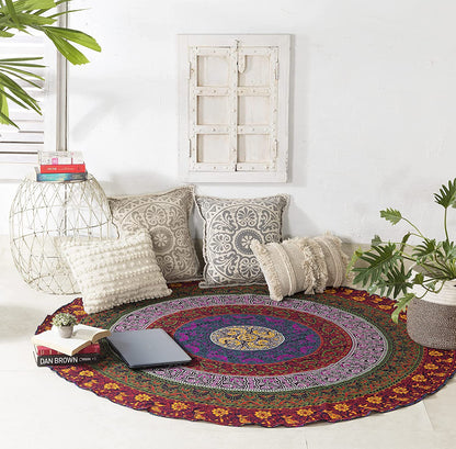 round Tapestry Wall Hanging Ombre Hippie Mandala Bohemian Hippy Intricate Indian Tapestries Tablecloth 70 Inches,(178Cm) Multicolor