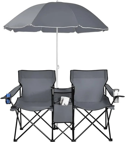 Portable Folding Picnic Double Chair With Umbrella