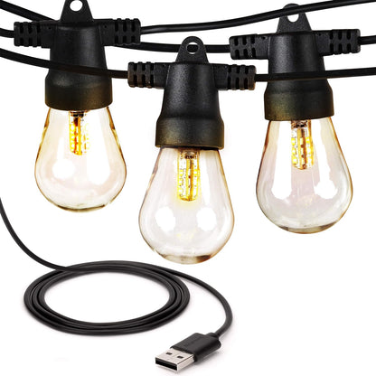 USB Powered Edison Bulb Lights - 24 Ft Commercial Grade Waterproof 
