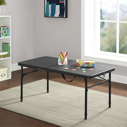 40"L X 20"W Plastic Adjustable Height Fold-In-Half Folding Table, Rich Black Folding Table Camping