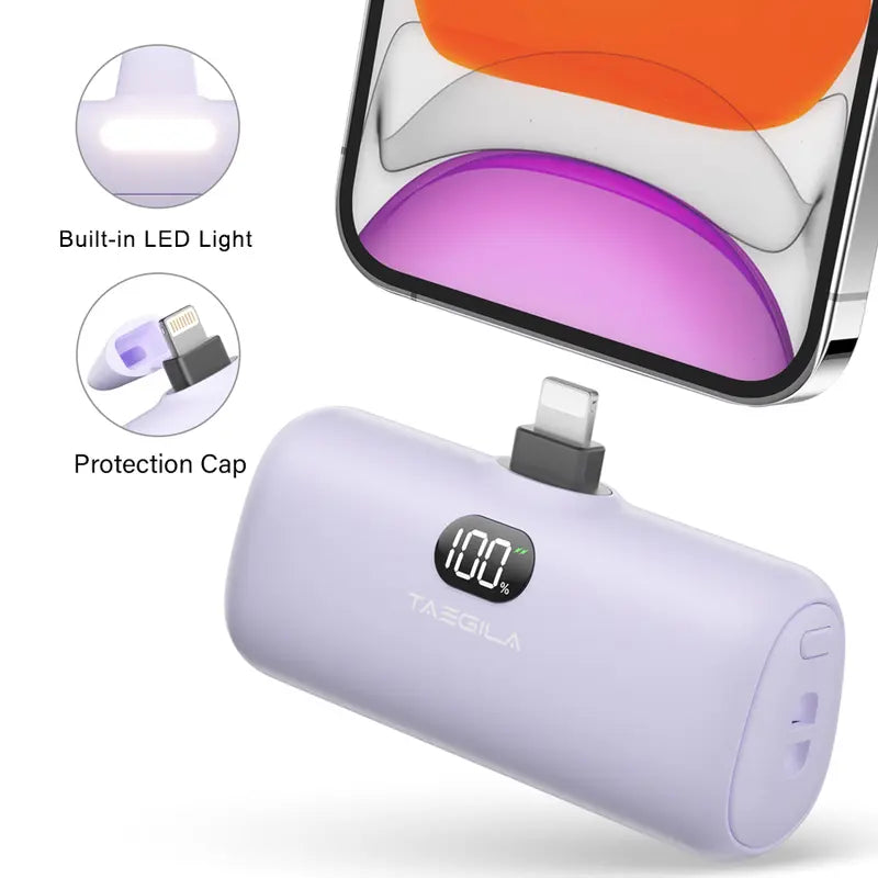 【Buy 2 for 20% Off】Iskey Portable Charger, Phone Power Bank & Selfie Light, 5000Mah Mfi Certified, Small Portable Charger Compact Cordless Fast Charging for All Cell Phones, Ios Pro Max, Ipad, Airpod, Android, Phone Accessories, Lightning/Usb C Port