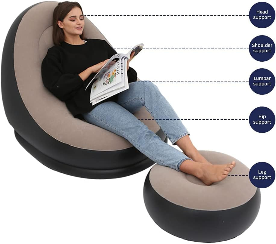 Inflatable Chair with Household Air Pump,Air Sofa Inflatable Couch,Inflatable Lounge Chair for Indoor Livingroom Bedroom Readingroom Office Balcony,Outdoor Travel Camping Picnic(Beige and Black)